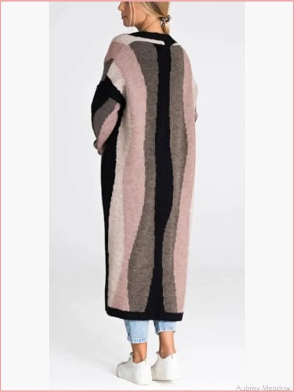 Color Block Open Front Long Cardigan Sweater Coat with Pockets